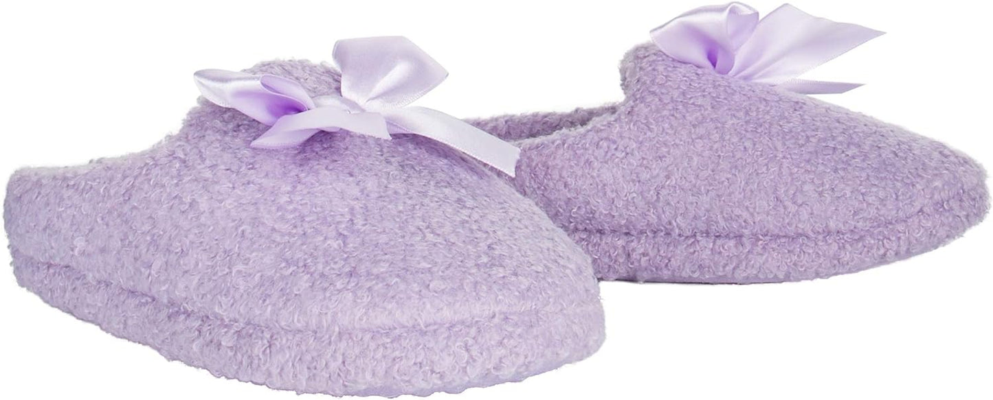 Girls Slip-On Clogs - Fuzzy Comfy Warm Memory Foam Sherpa Slippers with Satin Bow