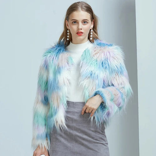Luxury Faux Fur Coat Bohemian Hairy Women Winter Fur Top Coats Fluffy Jacket Veste Fourrure Futro Damskie Harajuku