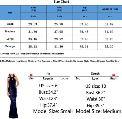 Women Evening Party Dress Sequin Sleeveless Dress Halter Neck Maxi Long Dress Formal Party Prom Gowns